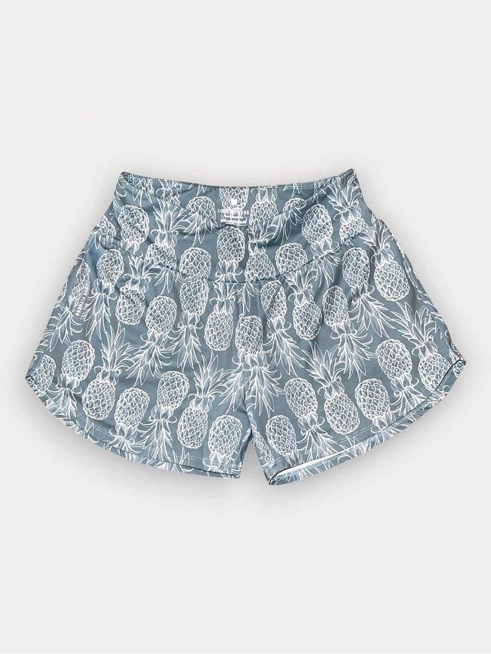 LOVE FITNESS Pineapple Print Athletic Shorts in Blue & White - Medium